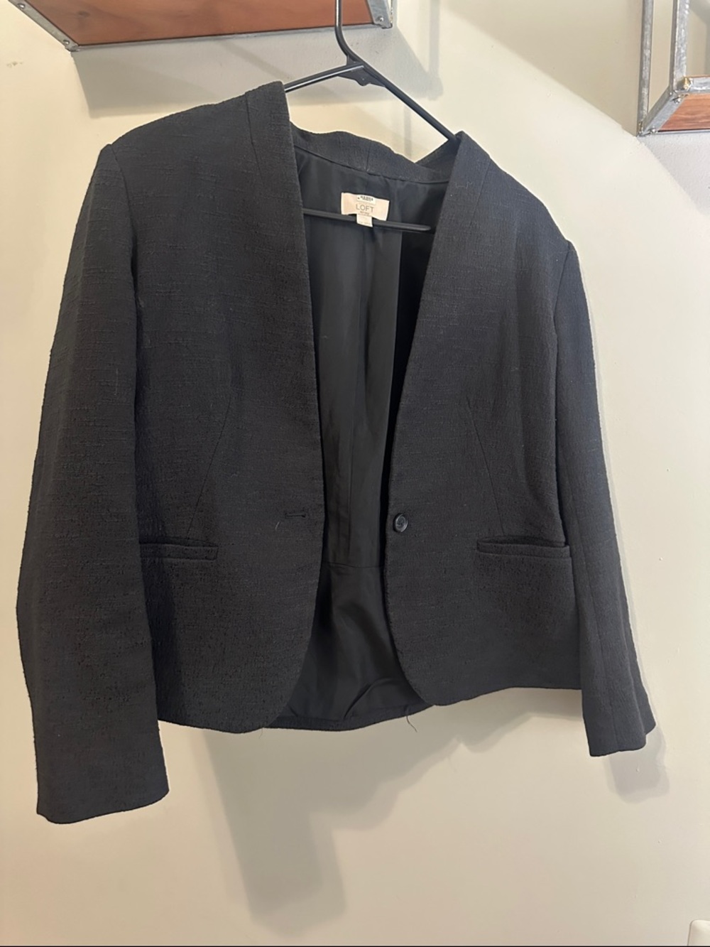 LOFT Black Textured Open Collar Blazer